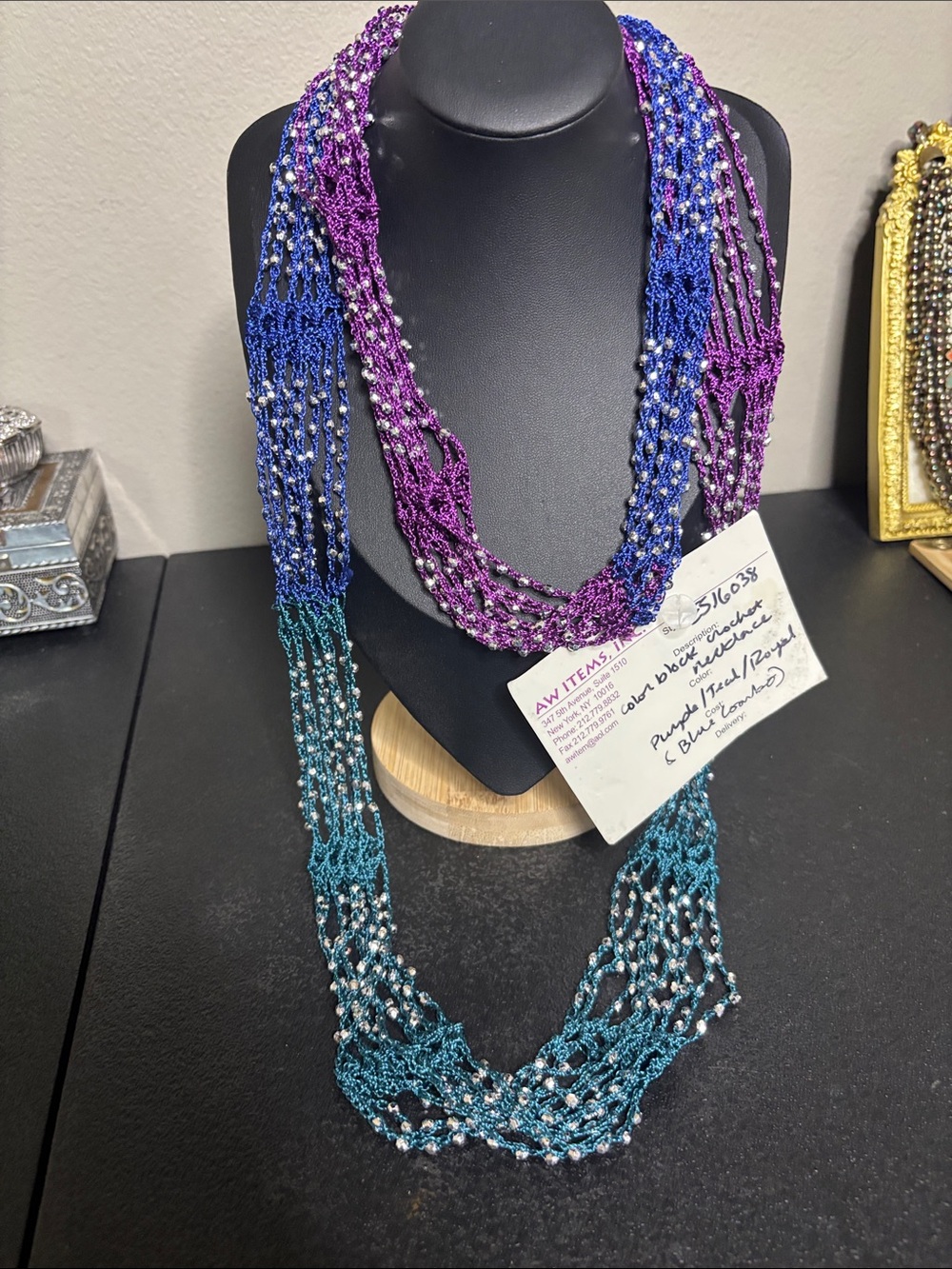Handmade Vintage Colorblock Crochet Multi-Color Beaded Necklace